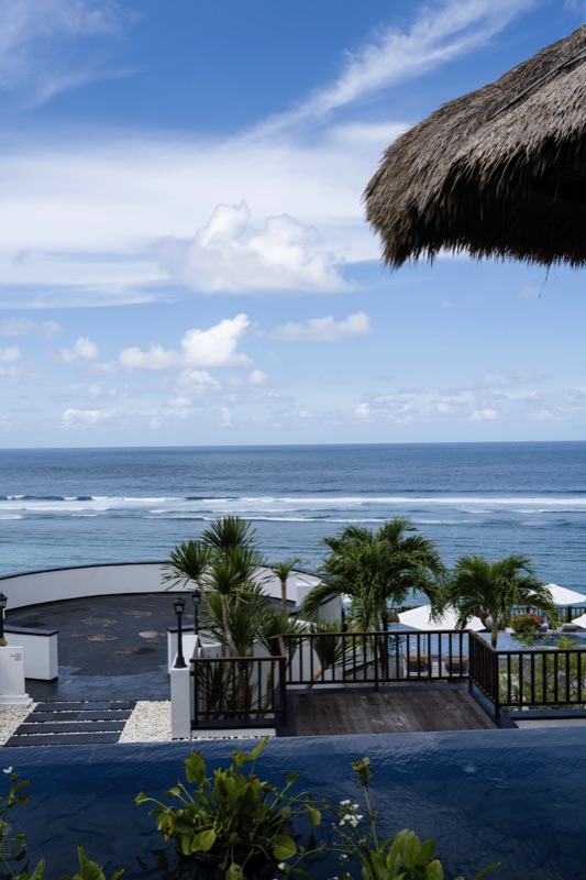 Ocean terrace with thatched roof and infinity pool